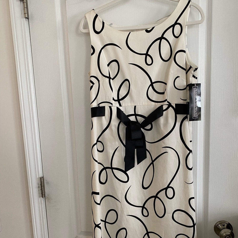Jessica Howard black and ivory dress with black ribbon‎ size 14 NWT